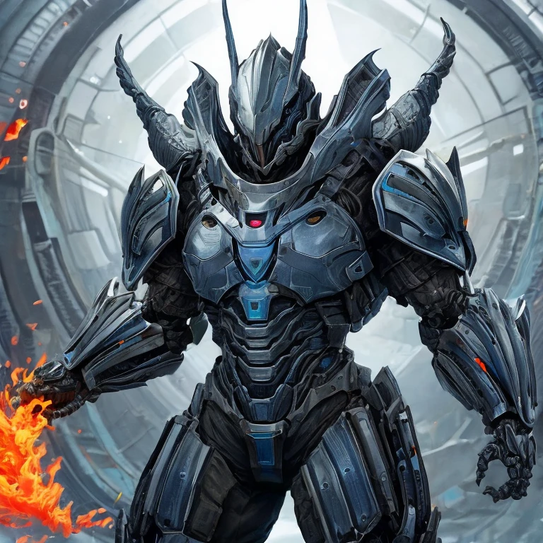 Drawing of a man in armor with a sword and helmet、Guyver スタイル、Guyver ダーク ヒーロー、alien space knight、Guyver、cyber fight armor、alien armor、cyber armor、cyborg satan、biomechanical armor、cyber armor、goth cyber suit、Complex Assassin Mech Armor、Cybernetic Flame Armor、cyber armorを着た