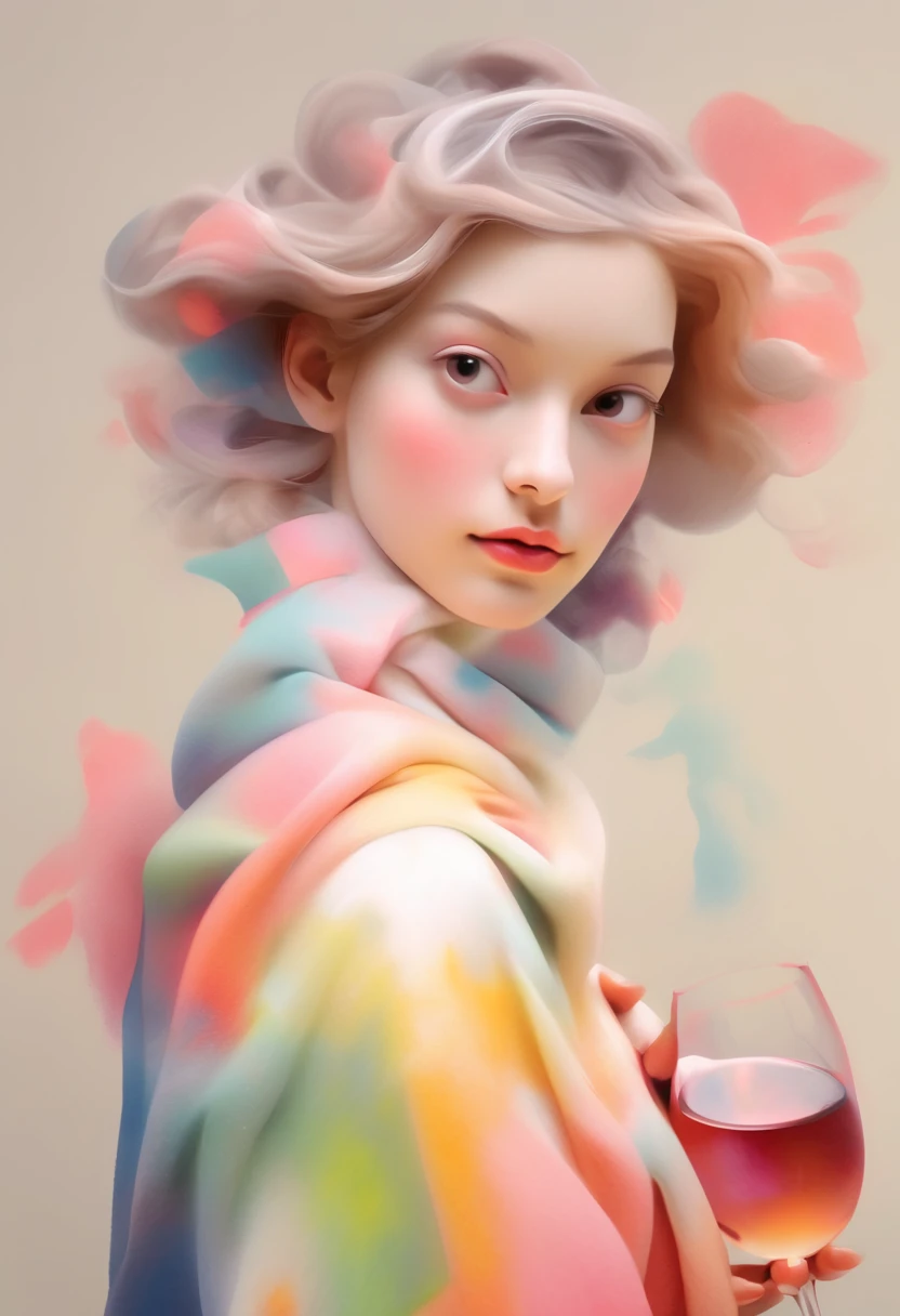 美しいファッショナブルな女の子が活躍するこのartワークプロンプトで、Immerse yourself in a digital masterpiece。Artist's digital ability、Breathe life into your subject、shows her grace and elegance when engaging in activities。A girl holding a wine glass in her hand's body is decorated with detailed body painting、Adds artistic and fluorescent elements to the composition。By using Morandi color、Creating a delicate and sophisticated color palette。.By adopting digital technology、Accurate anatomy is ensured。As a result、視覚的に見事で解剖学的に正確なartワークが得られます。This digital masterpiece、fashion、art、Celebrating the fusion of movements。famous digital artists、Created by Gemmy Woud-Binnendijk