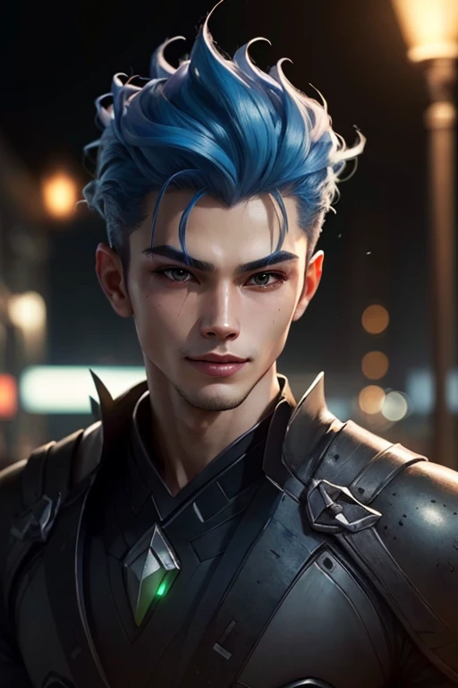 ((Masterpiece,best quality))
Thai male teenager,handsome, alone, gray skin, An evil smile., hair on fire, blue light, armature, 
| cinematic composition, Dark theme,  blue light, 
| Bokeh, depth of field, cinematic composition, |