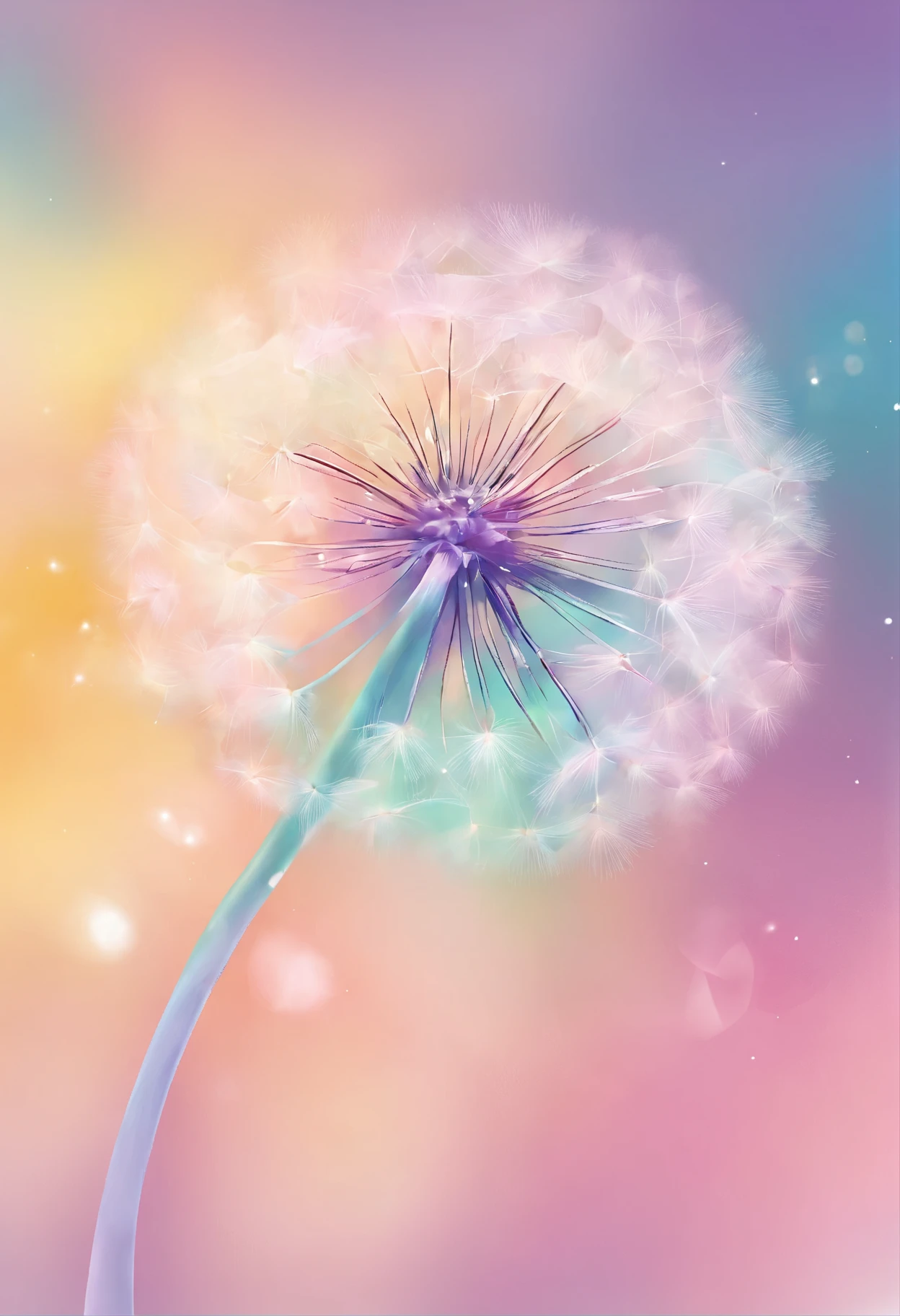 Draw an abstract painting of a single flower.,Light pastel colored dandelion fluff、aesthetic composition，Minimal style, soft and warm strokes、The main colors of the work are gentle pastel colors.、While staring at this image, you、Interaction of color and texture、Immerse yourself in the gentle atmosphere