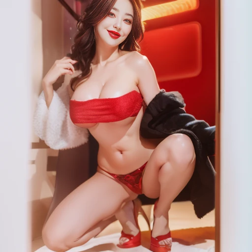 (8K, 4K, highest quality, High resolution, 超High resolution:1.1), (masterpiece, realistic)、long eyelashes、beautiful woman、short hair、smile、black eye, red lips,  