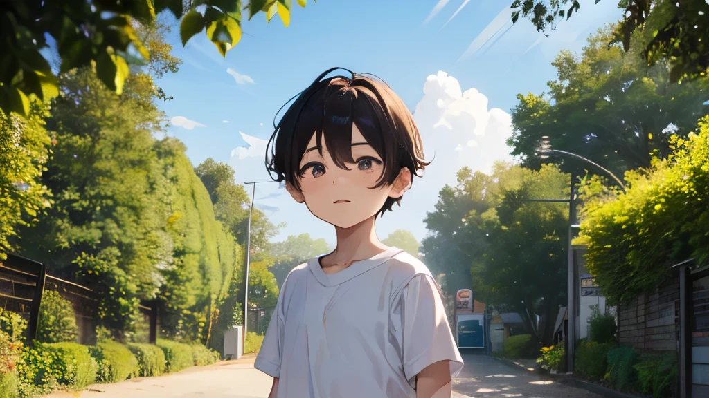 8 year old boy、Playing in the park、eyes are large
