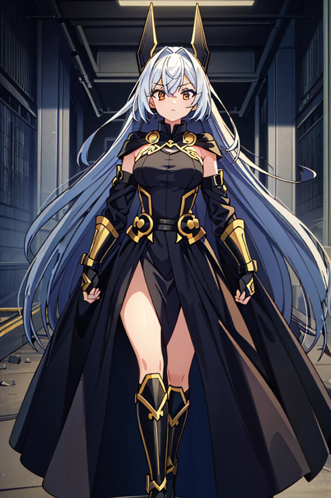 1 girl, (toned body), (alone), 19 years old, HDR, スーツstands in the semi-darkness of a ruined building surrounded by opponents. Her black robe is attached to her body, Like casting a shadow, And the golden pattern on her mask shines in the dim light. sharp, Graceful blade flashes in her hand.
