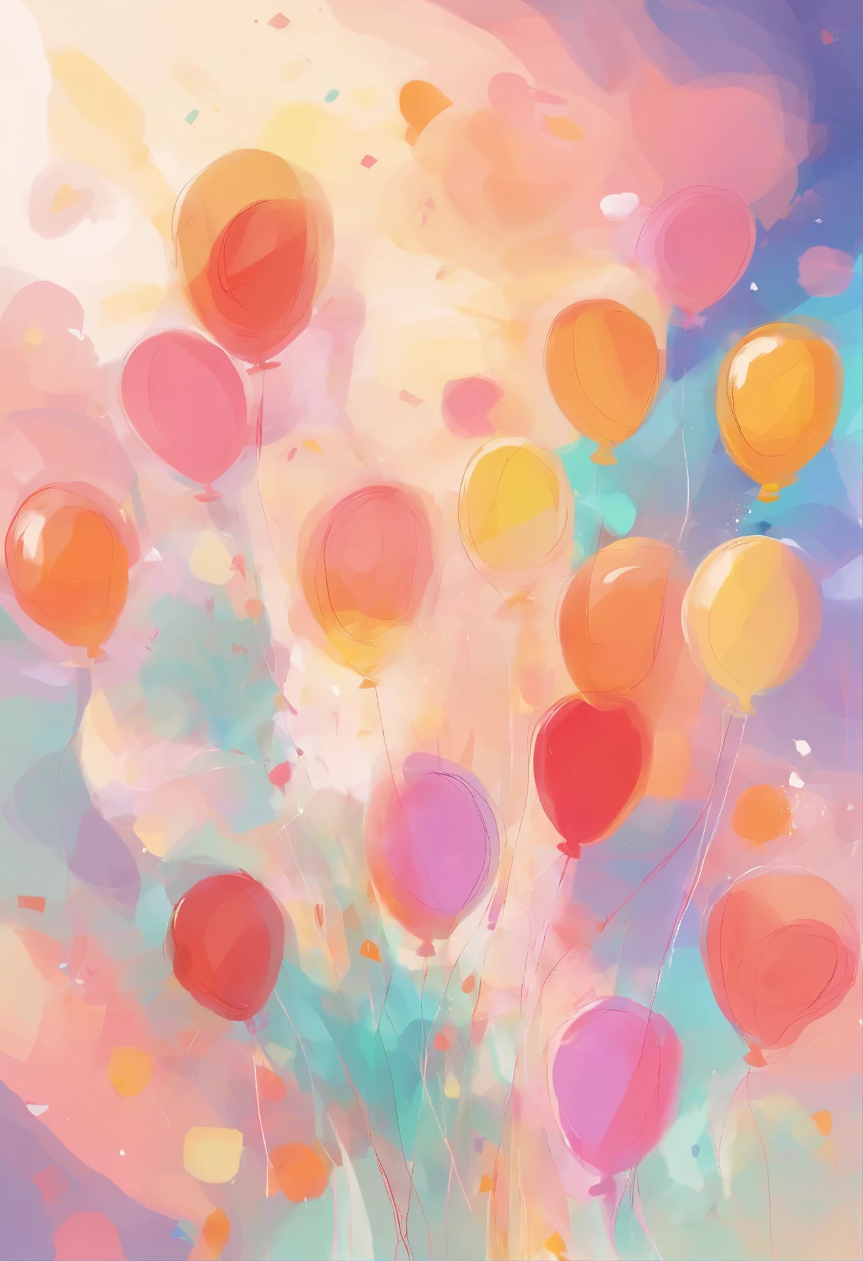 draw an abstract painting.,light pastel colored balloons、aesthetic composition，Minimal style, soft and warm strokes、The main colors of the work are gentle pastel colors.、While staring at this image, you、Interaction of color and texture、Immerse yourself in the warm atmosphere
