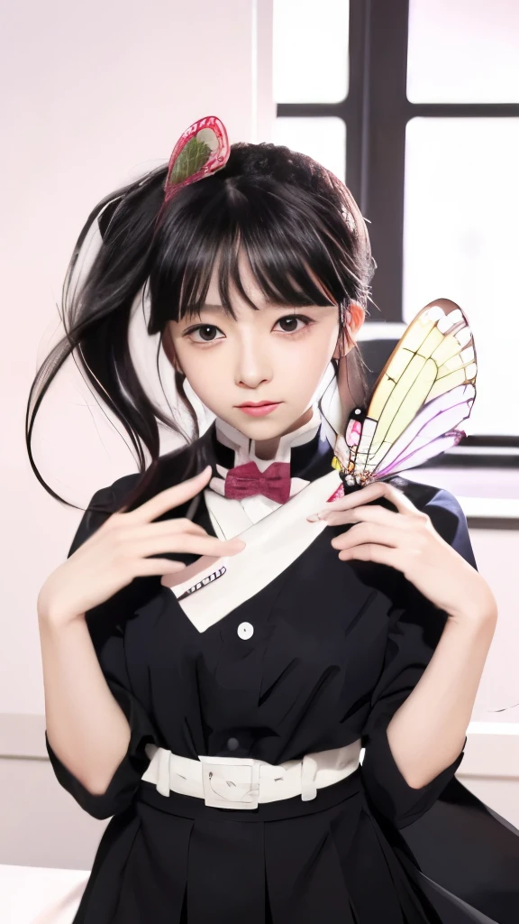 anime girl with black hair and a bow tie holding a butterfly, anime visual of a cute girl, anime moe artstyle, guweiz, hinata hyuga, anime style like fate/stay night, iwakura lain, artwork in the style of guweiz, soft anime illustration, by Jin Homura, shikamimi, made with anime painter studio