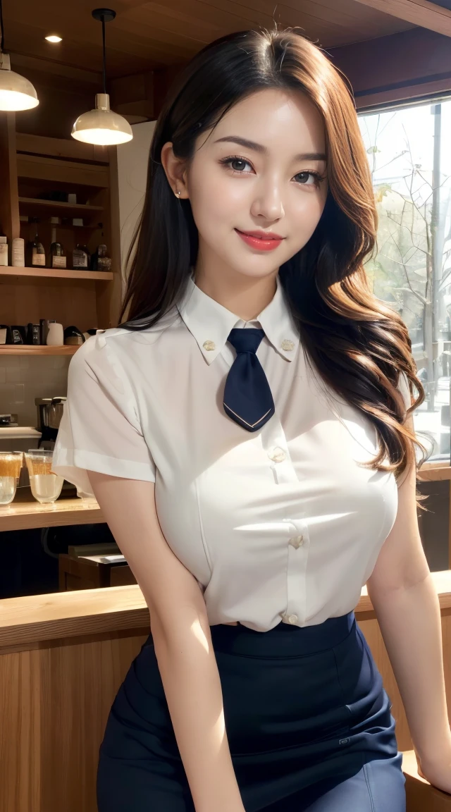 (((full shot, super clean night view,night time)))、(((counter staff,temptate you,call you,talk to you,in the cafeterria、The cafeterria interior in the background is luxurious, with window and polished wood, and the lighting is soft and warm)))、(((full body,including legs)))、(((necktie, navy vest-dress,tight blouse,navy pencil skirt))),black high-heel,(little smile,blush,red cheek),Dressed up、(Photo real:1.4)、(A hyper-realistic:1.4)、(Photorealistic:1.3)、 (gentle lighting: 1.05)、(Improve the lighting quality of your video:0.9)、32k、 1Girl、28years old girl、photorealistic lighting、Back lighting、Facial Lights、Ray Trace、(bright:1.2)、(Increase quality:1.4)、 (best quality real texture skin)、Fair eyes,Delicate and delicate face, Close-up of the breasts,tight blouse,tight navy vest-dress,navy pencil skirt, (Bodyline mood improvement:1.1)、good figure,Glossy skin、wavy hair,blonde hair,韓国アイドル、乃木坂アイドル、Sculptural Idol Pose、little smile,blush,Beautiful actress、(((midium breasts,beautiful breasts))),(perfect row of teeth),slender waist and hip,beautiful long legs,full shot)、((8heads tall)、(((誘惑している、恥ずかしい)))、dynamic pose,gravure pose,((red cheek、red lips)),blush,little smile,(((full shot)))、(((in the cafeterria、The cafeterria interior in the background is luxurious, with window and polished wood, and the lighting is soft and warm)))、((super clean night view,night time)),