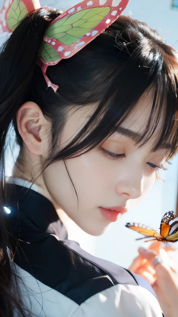 anime girl with ponytail and butterfly in her hair, digital anime illustration, anime style portrait, kuvshinov ilya, beautiful anime portrait, detailed portrait of anime girl, anime moe artstyle, anime styled digital art, detailed digital anime art, kuvshinov, anime style artwork, anime style illustration, clean detailed anime art, profile of anime girl