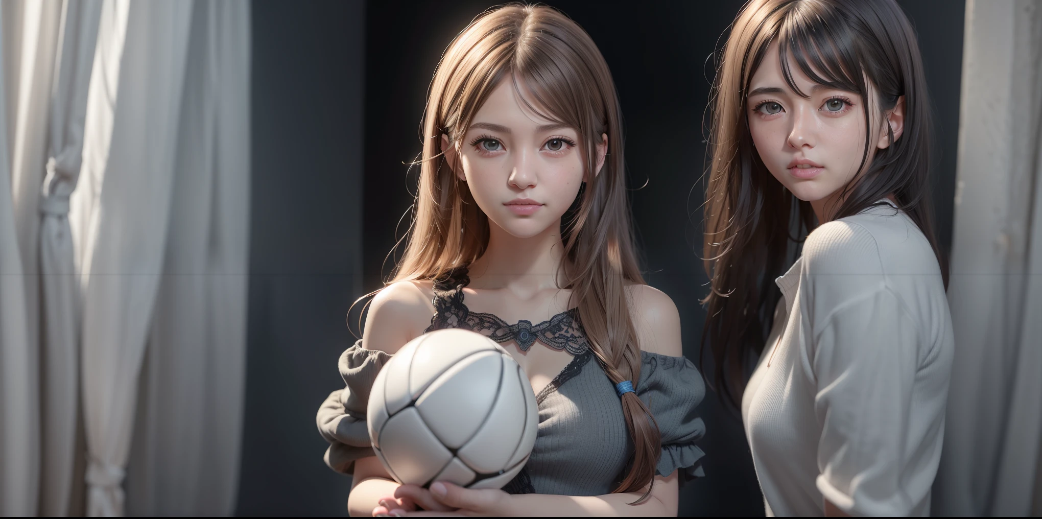 there is a young woman holding a soccer ball in her hands, photorealistic anime girl render, 3 d anime realistic, a hyperrealistic schoolgirl, hyperrealistic schoolgirl, realistic anime 3 d style, 8k portrait render, photorealistic anime, soft portrait shot 8 k, hyper realistic anime, akihiko yoshida. unreal engine, realistic young anime girl
