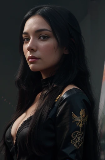 a digital painting of a woman with long black hair by Charlie Bowater, trending on cg society, fantasy art, detailed painting, digital painting, anime