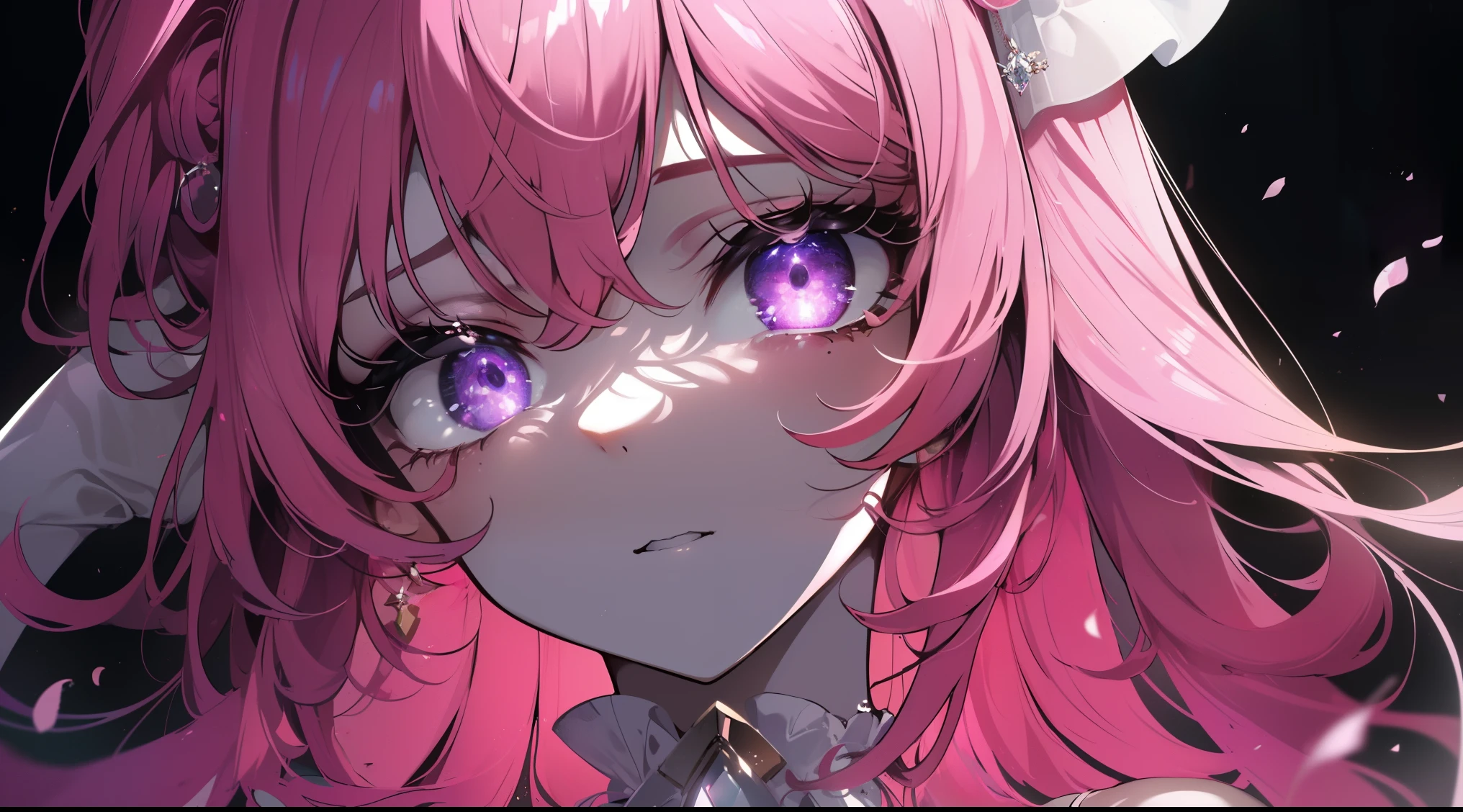 ((((Obra maestra, La mejor calidad, ultrahigh resolution)))), 1girl, standing, ((long messy pink hair, pink hair over eye)), long hair cut, pale skin, ((purple eyes)), glowing_eyes, neon eyes, (ultra detailed eyes:0.7, beautiful and detailed face, detailed eyes:0.9), ((centered)), smile, ((wide shot)), facing viewer, ((vibrant background, bright lighting, summer, sunlight)), large breasts, looking at viewer, ((half closed eyes)), ((perfect hands)), (((head:1, arms, hips in view, elbows, arms, legs, in view))), ((hands behind back)), empty eyes, beautiful lighting, ((outside, outdoors)), defined subject, head tilt, (((gritty)), ((creepy)), ((cool)), ((beautiful)), (((SFW))), (((attractive woman))), seductive woman, teasing,