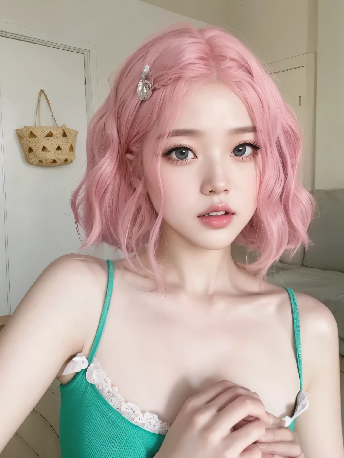 Wonyoung from IVE face, foto realista, ultra HD, 8k, big juicy lips 