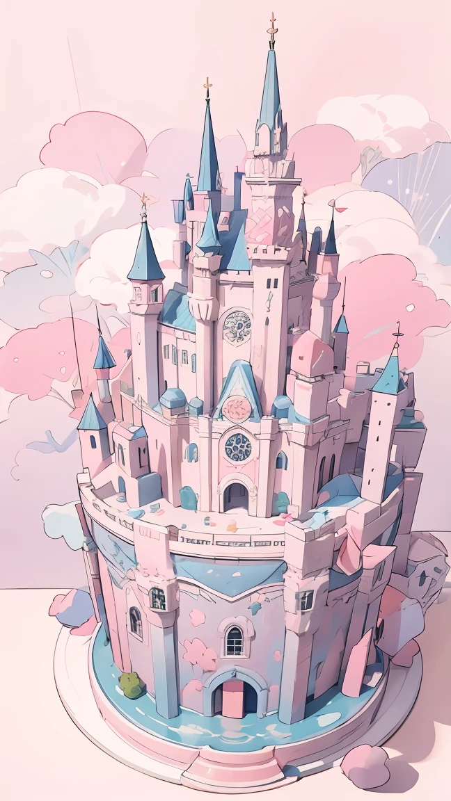 a castle made of cotton candy, wonderland, detailed, soft tones, dreamy
