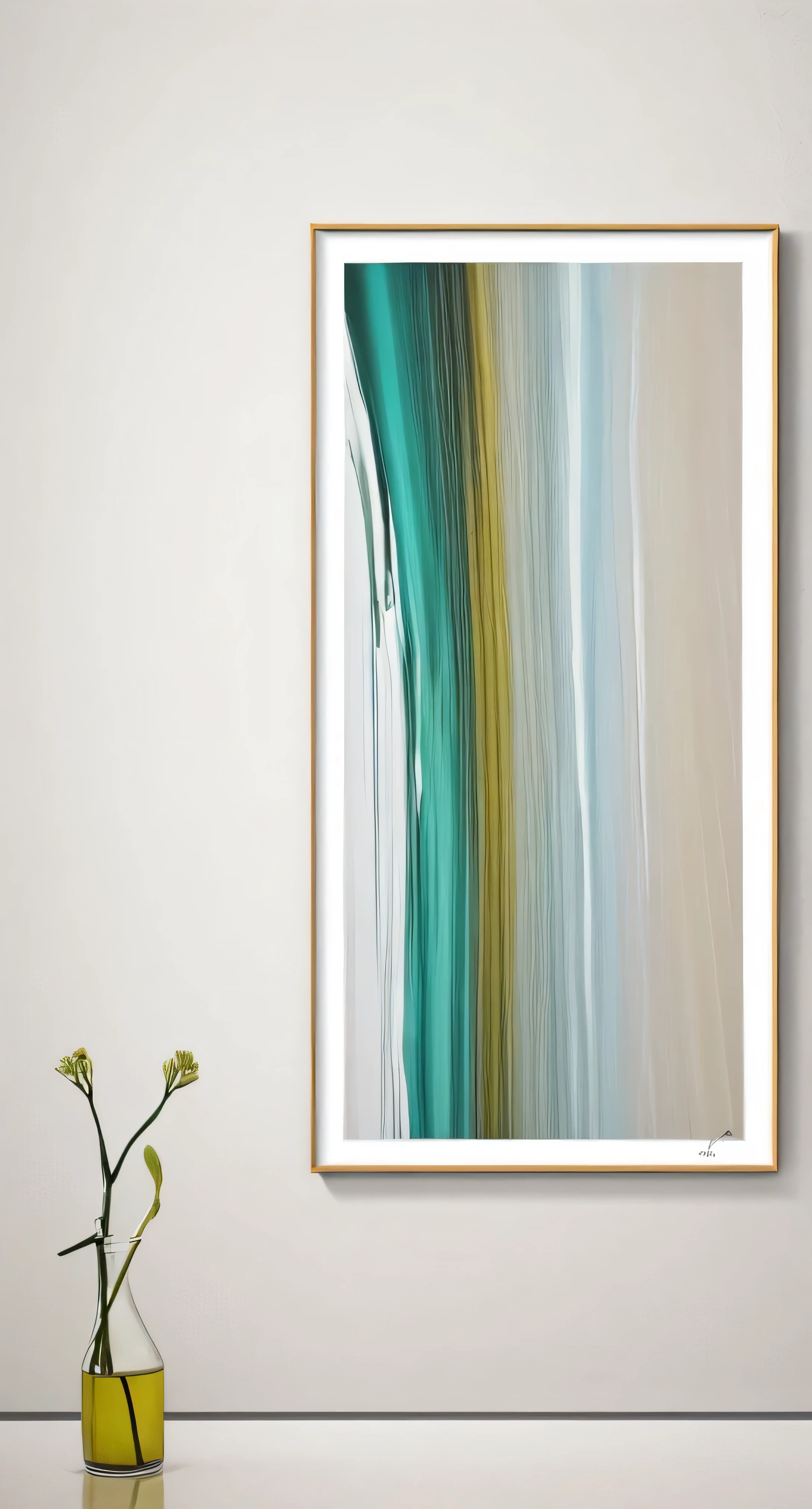 a close up of a picture of a painting on a wall, canvas art print, clean elegant painting, elegant and refined painting, abstract minimalist painting, modern art style, brush stroke oil painting, abstract liquid acrylic art, glaze oil painting, abstract minimalism art painting, an elegant green, light grey blue and golden, minimalist painting, glossy painting, high-quality art