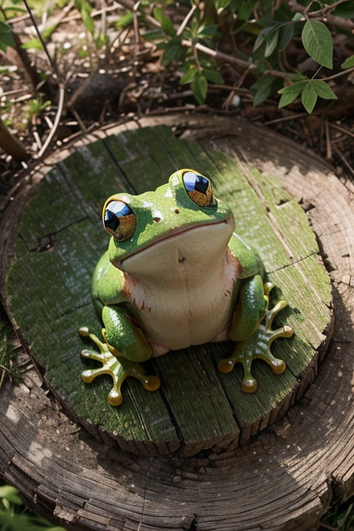 joli grenouille, dessin animé, in the wood, high quality, for tiktok, happy, realiste