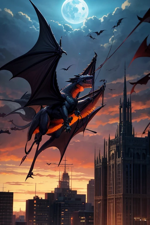 There are many bats flying over the city, dragons flying in the sky, jormungand anime, dragons flying around, wraiths riding in the sky, screenshot from a 2012s anime, Pterodactyl flies, screenshot from the anime film, screenshot from guro anime, unlimited blade works, last exile anime