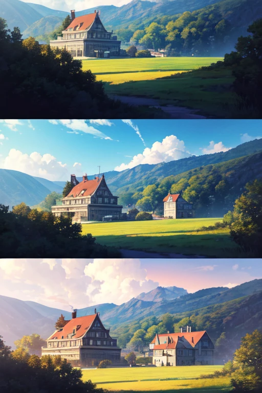 There is a castle with a red roof and a red roof, beautiful anime scenes, Anime landscapes, beautiful anime scenery, anime countryside landscape, anime movie backgrounds, anime scene, anime movie screenshot, anime beautiful peace scene, anime backgrounds, screenshot from the anime film, Today's featured anime stills, 2 0 1 9 anime screenshot, Anime background art