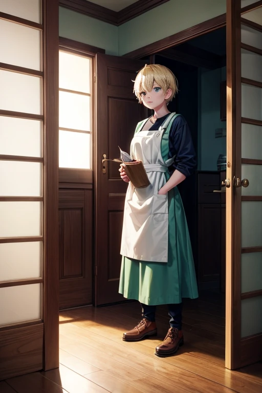 There was a man standing in the doorway,Wear a green apron, ginko showing a new mushi, Today's featured anime stills, 2 0 1 9 anime screenshot, still from tv anime, screenshot from guro anime, screenshot from a 2012s anime, anime movie screenshot, style of madhouse anime, animated still, in the anime film