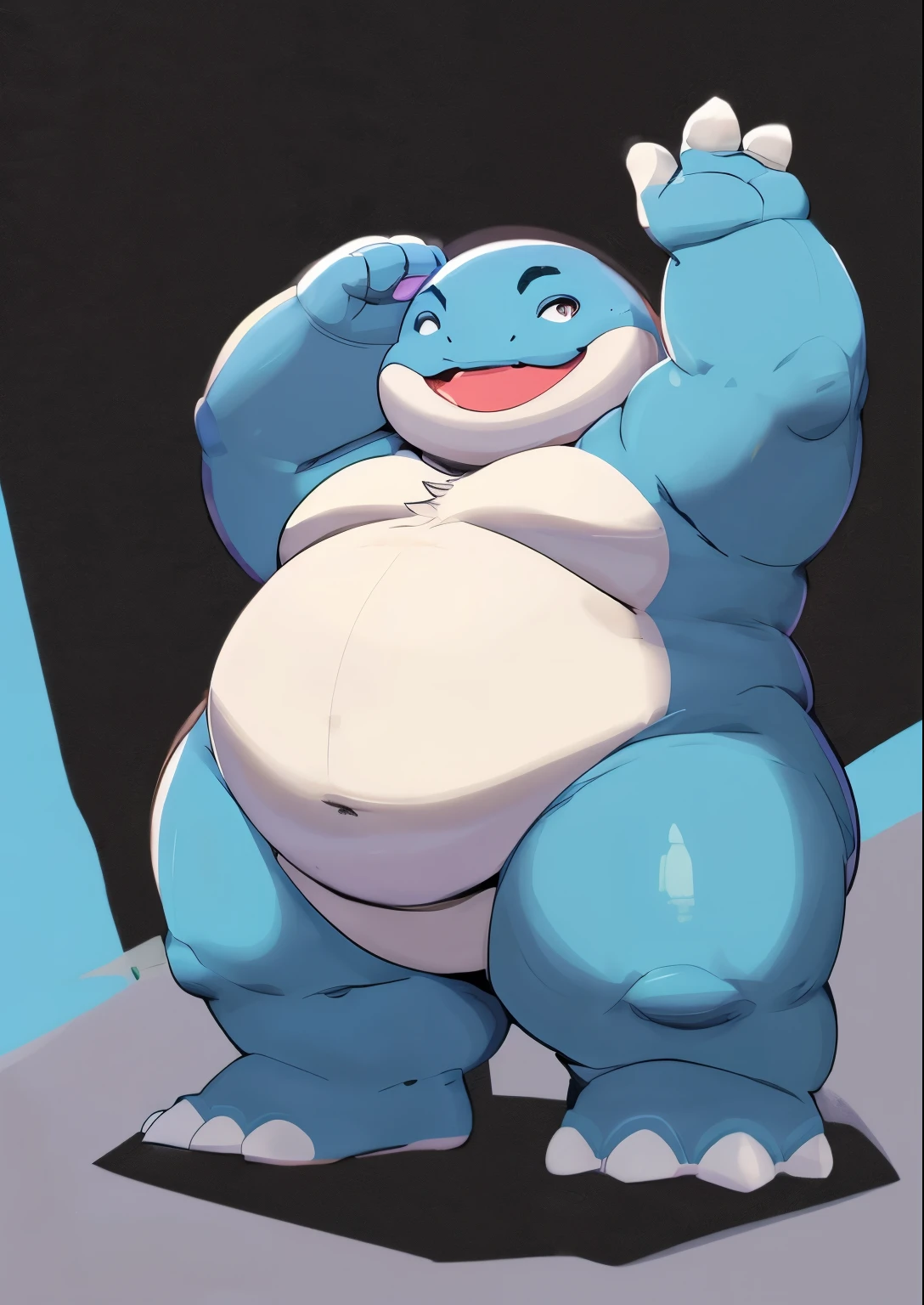 blue genitalia,solo,male people,chubbiness,small fat,Bare-chested,victory pose, solo, Detailed pubic hair, A high resolution,, tmasterpiece,Excessive obesity,Obesity in the extremities,Lift your feet,foot in the air,Correct body proportions,overweight,clodsire