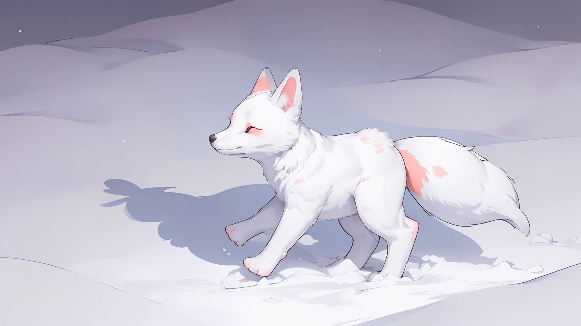 a fox playing in the snow, detailed, soft tones, dreamy