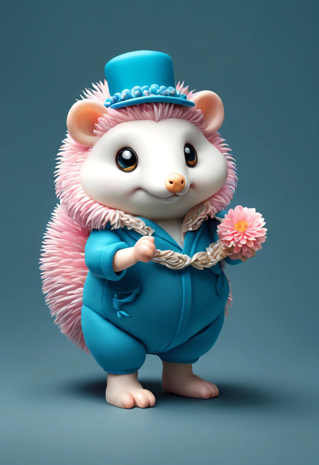 3D style doll design, (a very fat, fashionable, and cute little hedgehog), (wearing pink and blue Chinese cheongsam), winter scarf, jeans, gloves, bow, small round hat (decorated with flowers or feathers), (female) handbag, cotton, linen, wool,
Excited and happy smile, wearing a yellow sun hat, jumping and dancing, with a smile on his face, shining with white fur, bright big eyes, fluffy tail, exquisite and delicate, fairy tale like, super details, Pixar style, bright colors, natural lighting, solid simple background, 5 and ctane rendering, very popular on the art station, gorgeous, ultra wide angle, 8k, high-definition and realistic