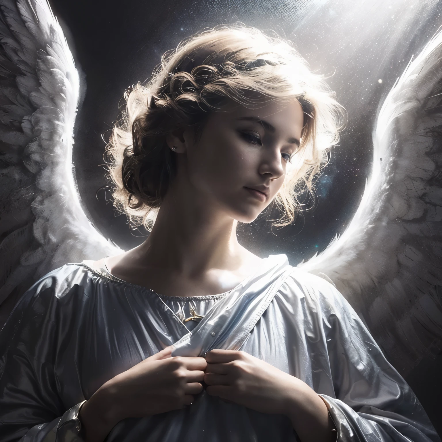 (((Holy Guardian Angel Warrior. 17 years old. IN CUSTOM METALLIC COLORS maya blue))) luminoso, obra maestra, (Mejor calidad: 1.2), (super fine: 1.2), illustration, (extremadamente delicado y hermoso: 1.2), movie angle, flotante, (Hermoso detalle ojo: 1.1), (detalle de luz: 1.1), Movie Lights, Cielo delicado, ojos azules, (cola de caballo alta: 1. 1), capa, Ojeteador, cielo estrellado, (light particles: 1.1) Dibujo, flor. (obra maestra), (Mejor calidad), (fotorrealista:1.3), 8k, textura de piel detallada, Textura de tela detallada, hermoso rostro detallado, detalles intrincados, ultra detallado (Cuerpo completo:1.2)

Traducido con DeepL.con (Free version)