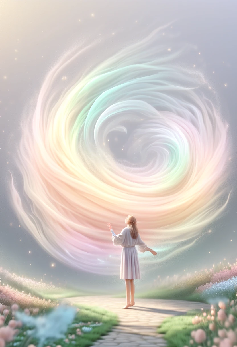 (pastel tones:1.5)，Light style，cozy calm，nature，warm and comfortable，garden，hyper detailed masterpiece, dynamic, awesome quality,floating oversized ethereal light