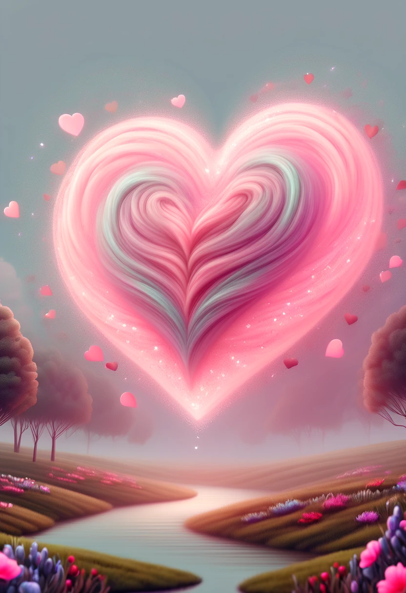 (pastel tones:1.5),Light style,cozy calm,nature,warm and comfortable,garden,hyper detailed masterpiece,dynamic,Amazing quality,Floating oversized ethereal pink heart