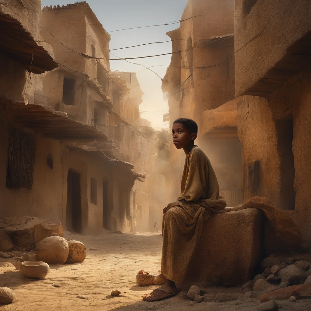 A poor egyptian boy in a favela in cairo drawn by Todd McFarlane and Greg Capullo, he is wearing old and torn clothes, he is playing with a soccer ball, favela in Rio de Janeiro in the background, robert downey jr reference, unreal engine, octane render, by Jacob Lawrence and Francis picabia, perfect composition, beautiful detailed intricate insanely detailed octane render trending on artstation, 8 k artistic photography, photorealistic concept art, soft natural volumetric cinematic perfect light, chiaroscuro, award - winning photograph, masterpiece, oil on canvas, raphael, caravaggio, greg rutkowski, beeple, beksinski, giger
