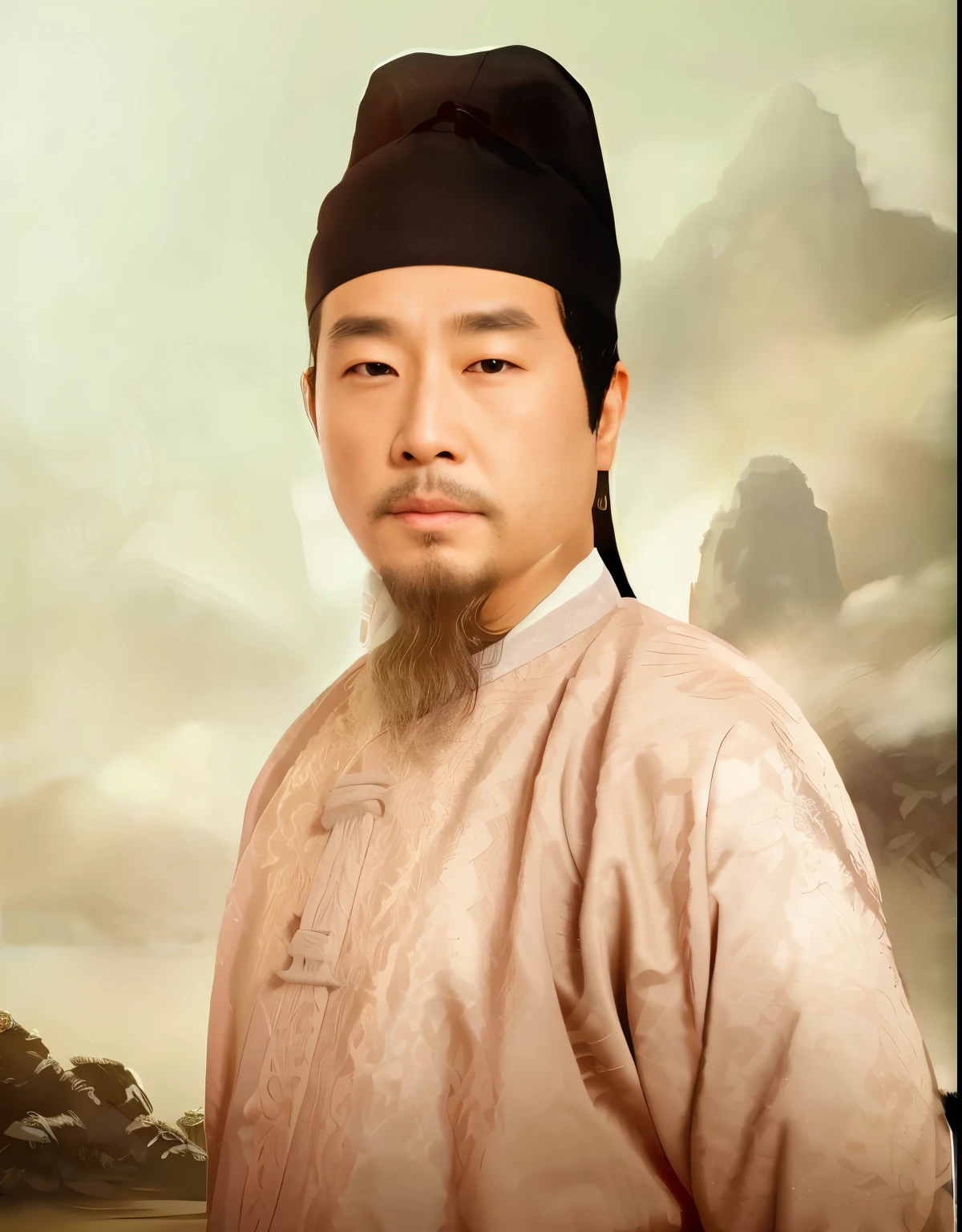 one with a beard、Portrait of Han Yu wearing a hat, Inspired by Dong Yuan, feng shu, hua cheng, Inspired by Hu Zaobin, bo feng, pan ren wei, style of guo hua, inspired by Guan Daosheng, inspired by Cao Zhibai, Inspired by Wu Bin, inspired by Wu Daozi