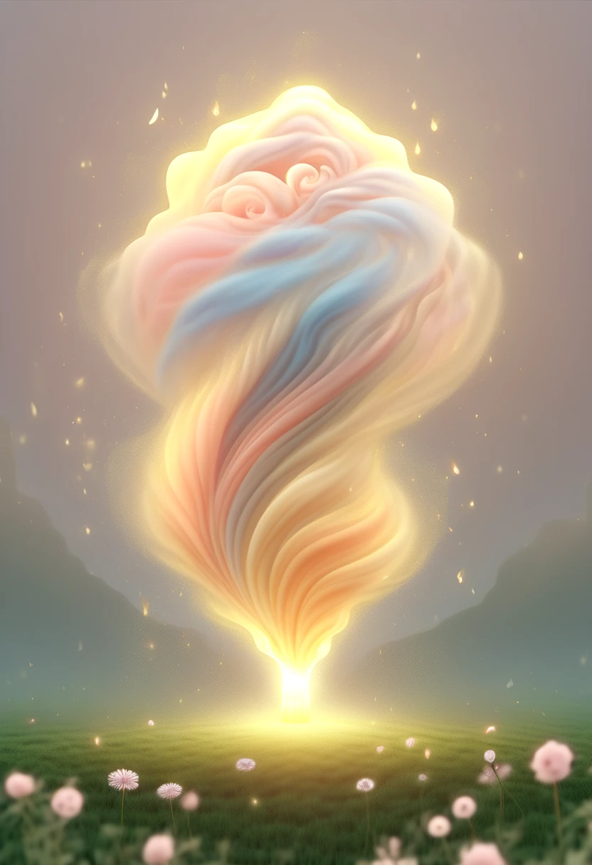 (pastel tones:1.5),Light style,cozy calm,nature,warm and comfortable,garden,hyper detailed masterpiece, dynamic, awesome quality,floating oversized ethereal light