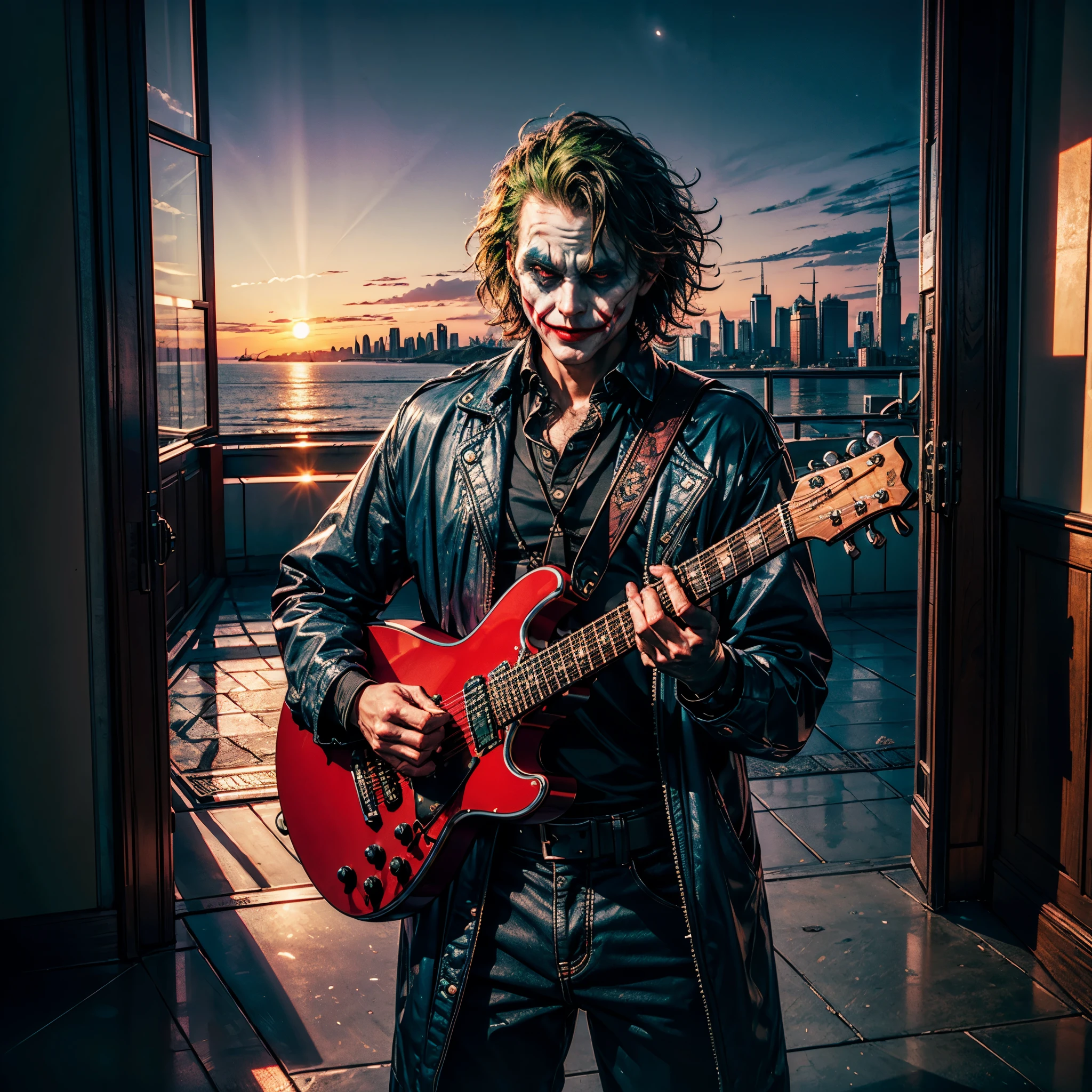 Galaxy nebulae stars nebula starry_sky borealis sunset spacious sunrise panoramic sunshine, "The Joker" A photograph of a Joker Man Clown playing an electric_guitar in the style of The_Joker (2022) Urban beholder trending on artstation deviantart pinterest furaffinity hyper detailed realistic ultra high resolution hdr shot with super detailed photorealistic highlights and shadow detailed High Resolution path traced contrast light and dark cinematic shadows by Zdzislaw Beksinski, IMAX quality, (disheveled hair, detailed eyes), emotional, harmonious, highly detailed, high budget, epic realism, Masterpiece ultra UnrealEngine5 deep path equirectangular_360 global luminescence saturate volumetric Cinematic_Sunlight lightning_contrast perfect composition meticulously intricate ultra_high-details ultra_high-quality max ultra_high-def ultra_photo-realistic optimal ultra_high-res cgi vfx sfx accurate reflex vivid color-coded improved Octane-rendered UHD XT3 DSLR HDR romm rgb pbr 3dcg fxaa blay enhanced fkaa txaa rtx ssao opengl-shader glsl-shader post-processing post-production cell-shading tone-mapping shadow analogique ultra_sharpness focus symmetrical varied multi etc. --s 1000 --c 20 --q 20 --chaos 100