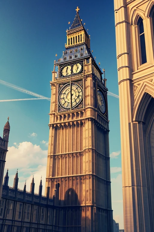 Arabic view of the clock tower with sky background, Big Ben, Big Ben background, London, 4 0 9 6, big clock, Big Ben is in the background, the clock tower, the clock tower, Big Ben on the Moon, london, clock, grainy footage, giant clock, london architecture, in london, video still, grainy black and white footage