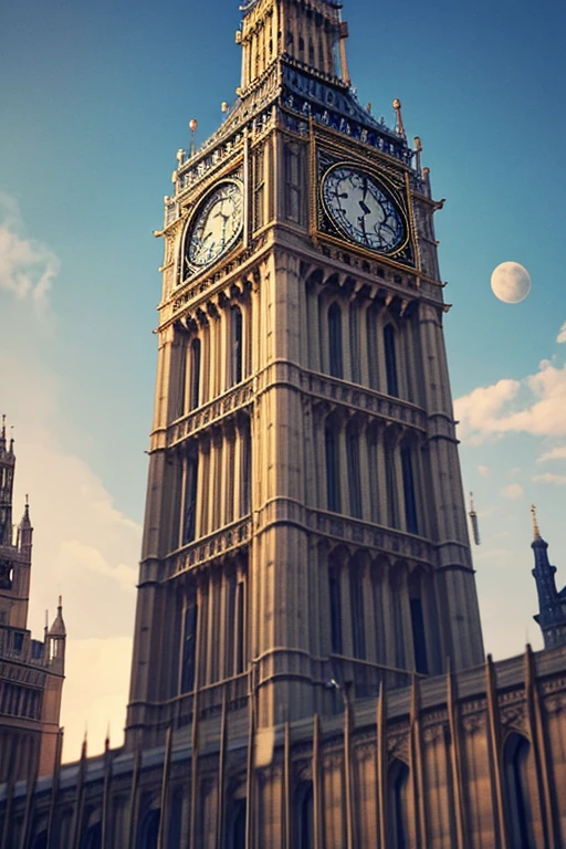Arabic view of the clock tower with sky background, Big Ben, Big Ben background, London, 4 0 9 6, big clock, Big Ben is in the background, the clock tower, the clock tower, Big Ben on the Moon, london, clock, grainy footage, giant clock, london architecture, in london, video still, grainy black and white footage