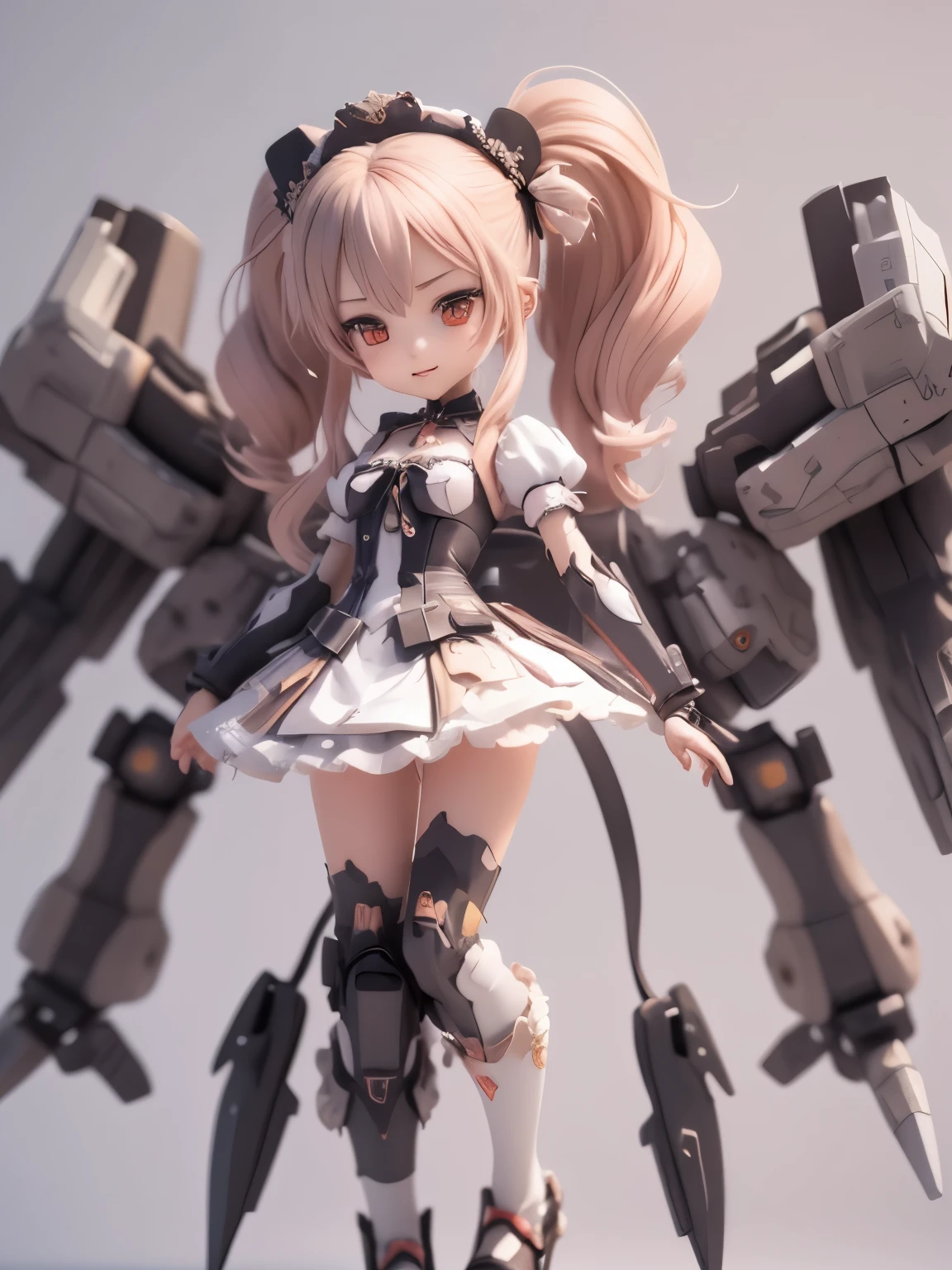 a girl,wear gothic ta clothes with white frills, She is fused with giant Gundam mecha,
full body:1.5,
 3D rendering, 
 portrait female anime, 
 cute 3d anime rendering, 
 cute detailed digital art, 
 3D rendering stylized, 
 3D renderingされたキャラクター アート 8k, 
 cute digital painting, 
 Anime style 3D, 
 Super detailed rendering, 
 weapon in hand, 
