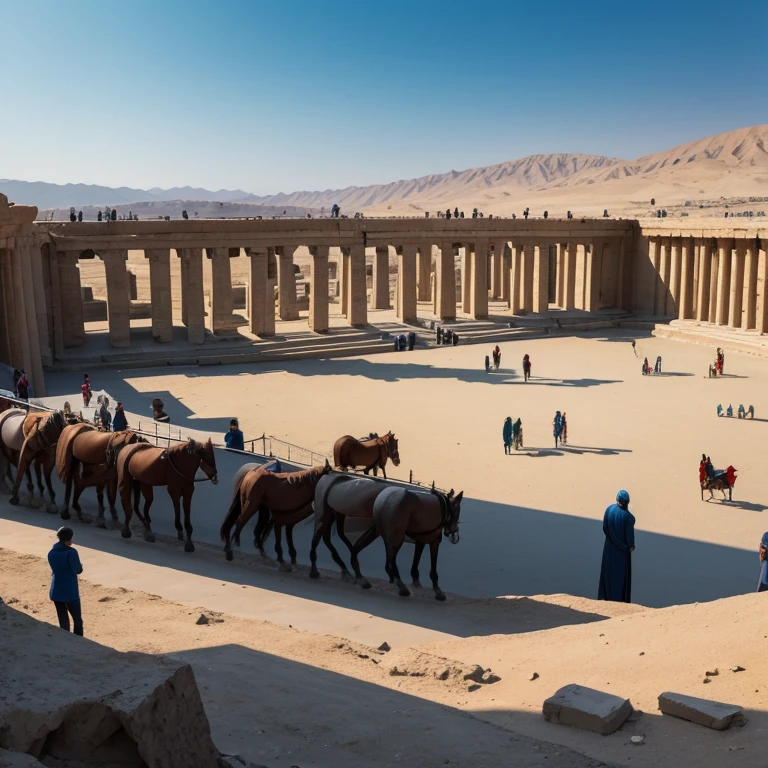Persepolis of Iran with people and horses complete view.