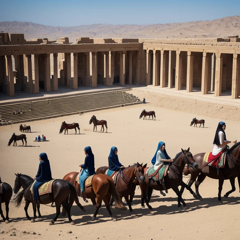 Persepolis of Iran with people and horses complete view.