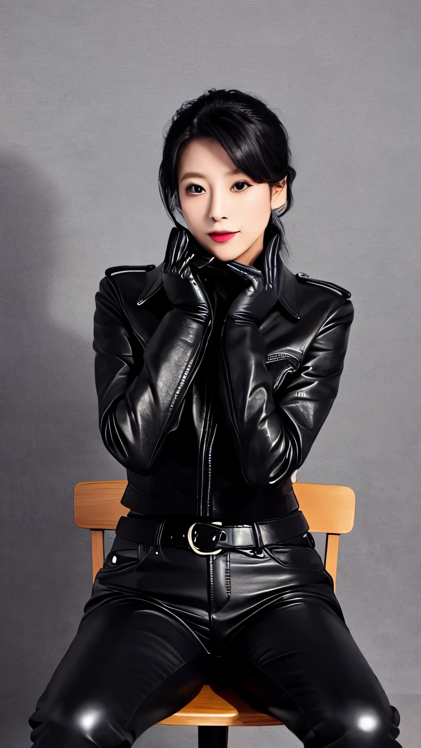 Black leather riders jacket, Office in the Dark, Black leather glove fingertips on both hands,Wearing black leather gloves,Sitting in a black leather chair、 Japan Female New Employees (Black leather gloves cover both hands) (The angle is sideways)、Black Leather Leather Pants,Black Leather Black Leather Pants,Black Leather Skinny Pants、Long black leather boots on both feet、Black Hair Ponytail ((He wears black leather gloves on his hands))full body photo,Full Body Shot Full Body Full Body Leather Suit,☺If you turn in this direction。Wearing black leather gloves,Wearing black leather gloves,Wearing black leather gloves,Wearing black leather gloves,Wearing black leather gloves,Wearing black leather gloves,黒のレザーパンツが美しい😍黒のレザーパンツが美しい😍黒のレザーパンツが美しい,😍I&#39;m smiling while looking at you,full body photo,full body photo,Full body leather wear