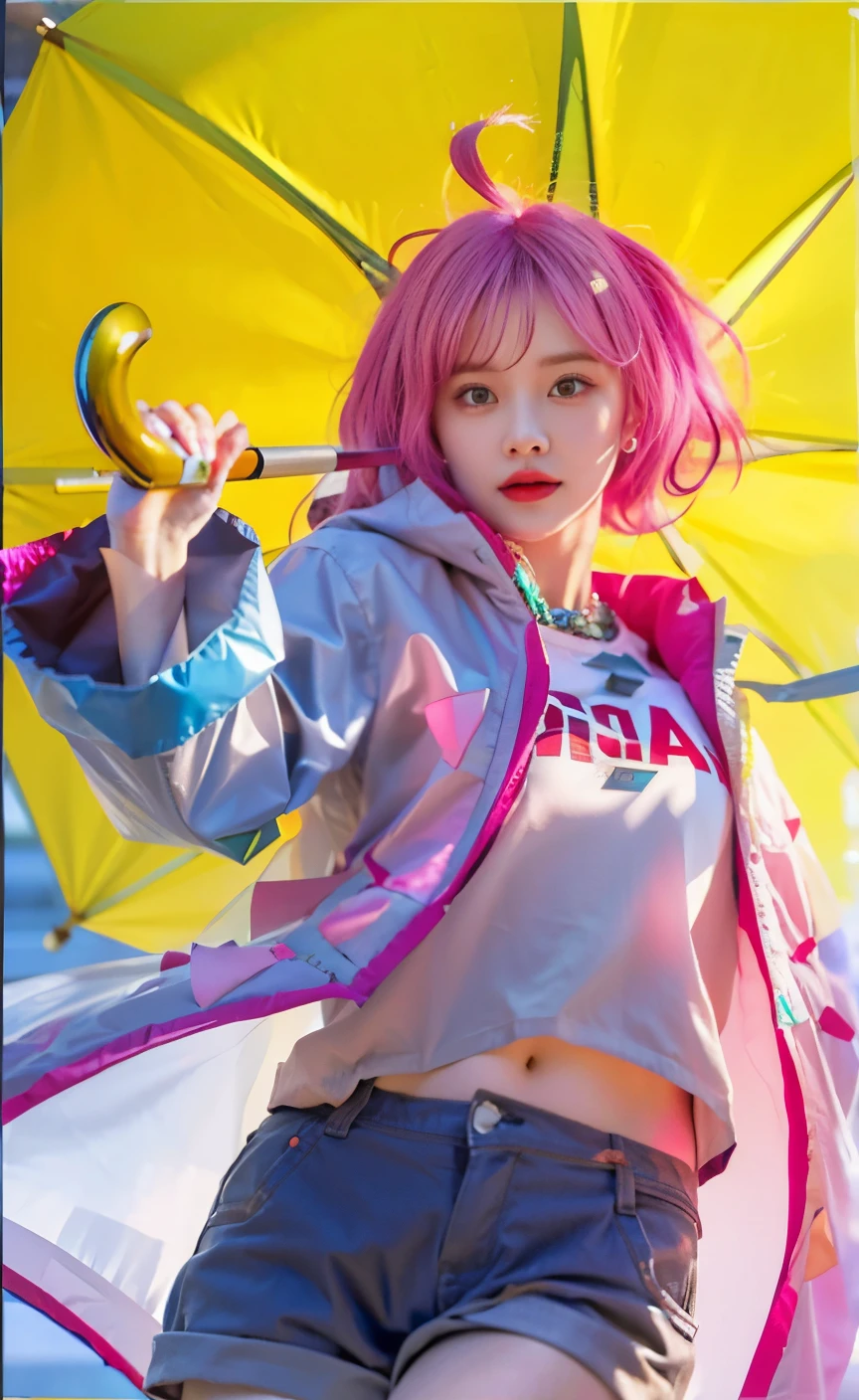 (female:1.2), 8k, ultra hd, ultra detailed texture, hyper realistic, masterpiece, detailed texture, detailed face, detailed skin, detailed lighting, (photorealistic:1.5), best quality, beautiful lighting, cinematic lighting, professional lighting, ultra highres, realistic, detailed hair, real hair, high quality, (realskin:1.5), extremely detailed, finely detail, ultra-detailed, 1girl, solo, hold umbrella