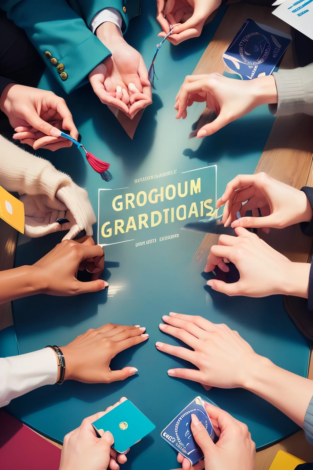 Graduation season for students，A group of students as background，Reflecting Glasgow Alumni Card Benefits，Alumni，lifelong alumni，Focus on the three words &quot;alumni card&quot;，poster，Vibrant colors，Strong contrast