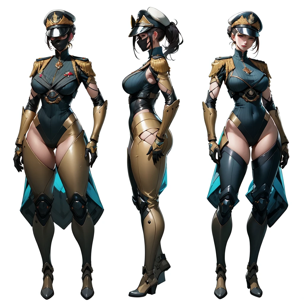 three different poses of female commissar, masterpiece, best quality, detailed face, 1girl, video game character design, character artwork, video game character art, official concept art, ( ( character concept art ) ), high quality character design, character art the contra, full character concept art, cushart kenz