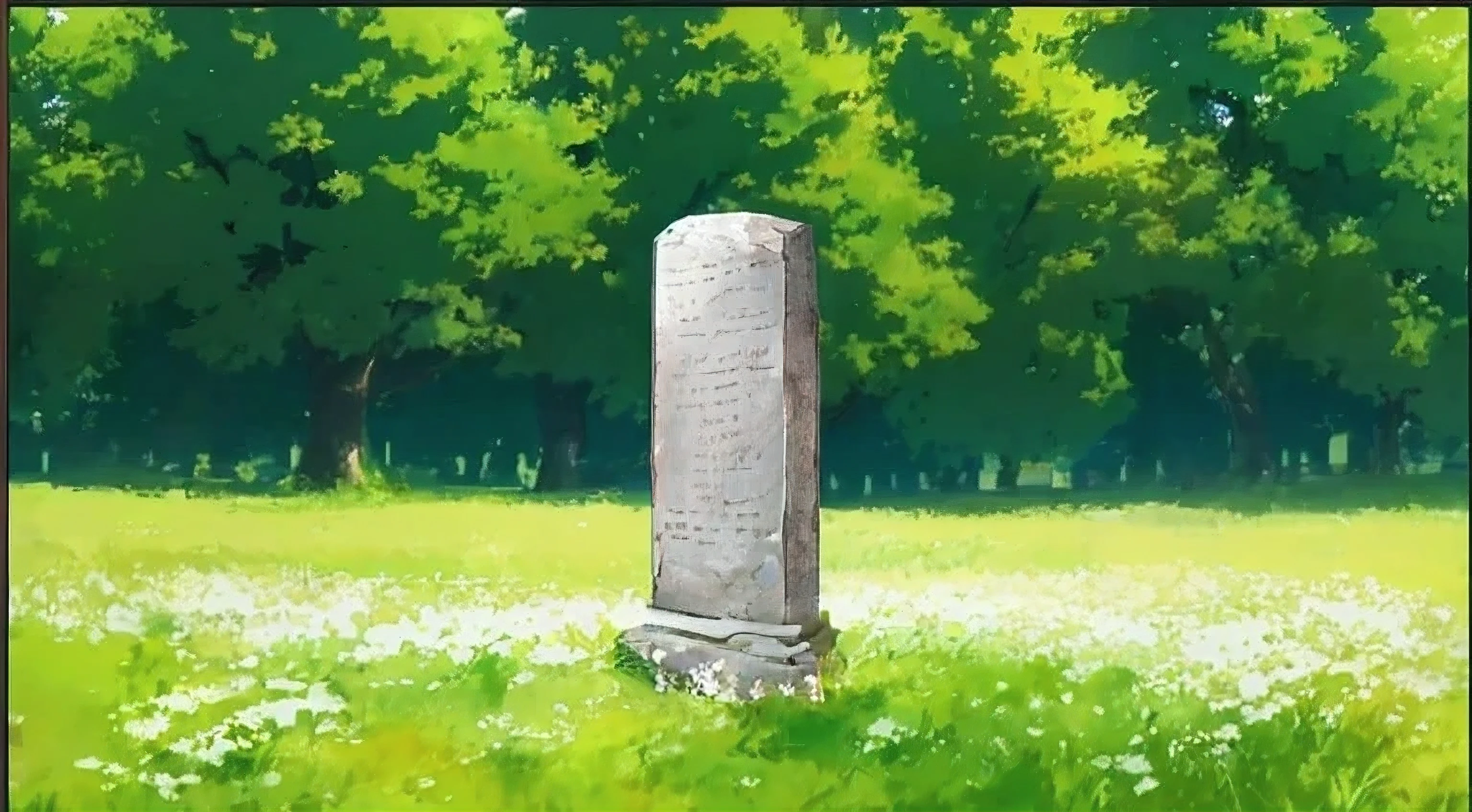 old stone monument　Moss growing　Deteriorated over time　Ancient characters are written all over the place