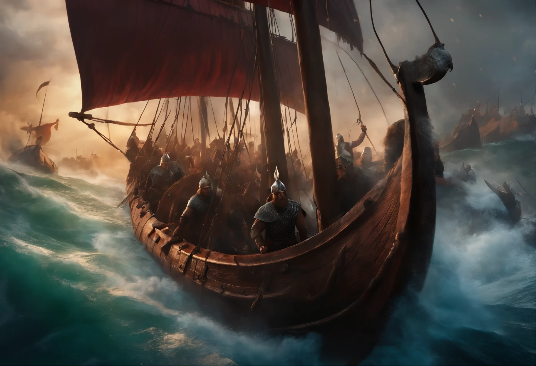 Some vikings fighting on ships