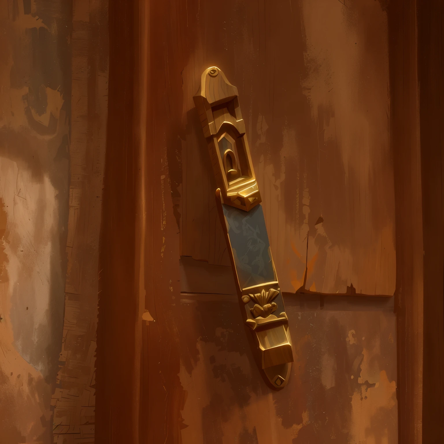 there is a small wooden object on the wall of a building, cartouche, brilliant detail, random detail, impressive detail, elaborate detail, astonishing detail, with intricate detail, painstaking detail, meticulous detail, exquisite handle, intricate detail, elaborate details, of a old 13th century, very ornate, lock, in a monestry natural lighting