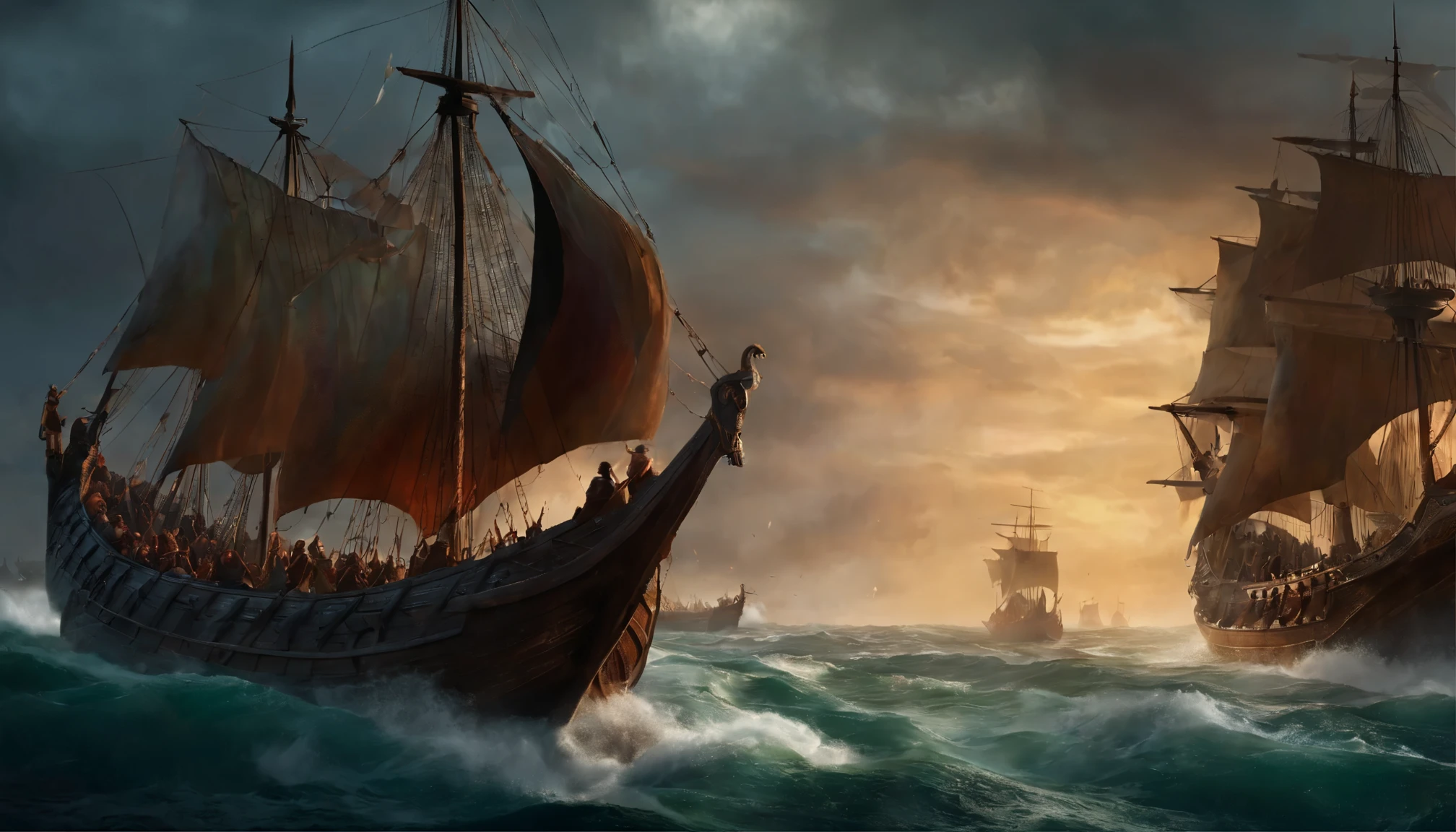 Some vikings fighting on ships