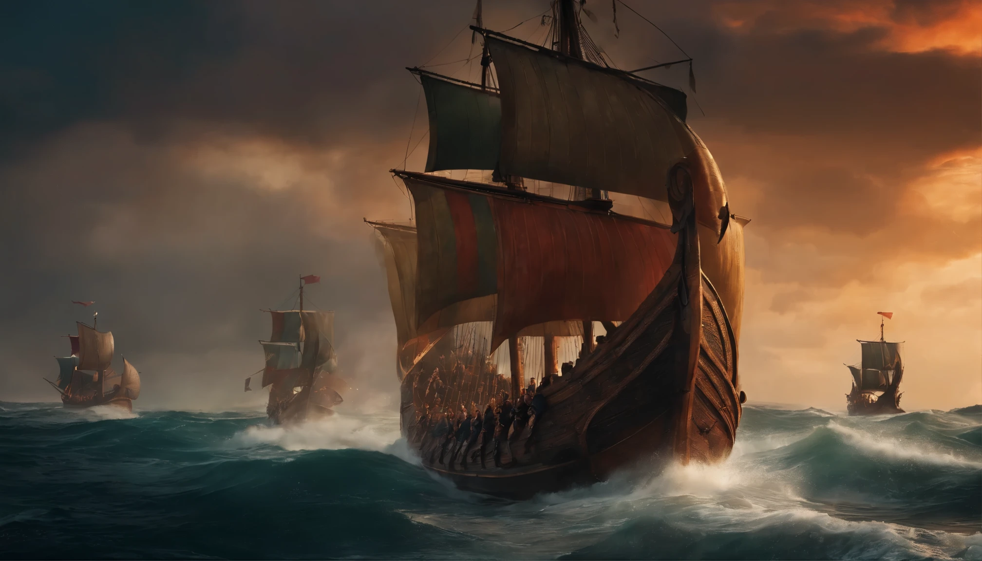 Some vikings fighting on ships