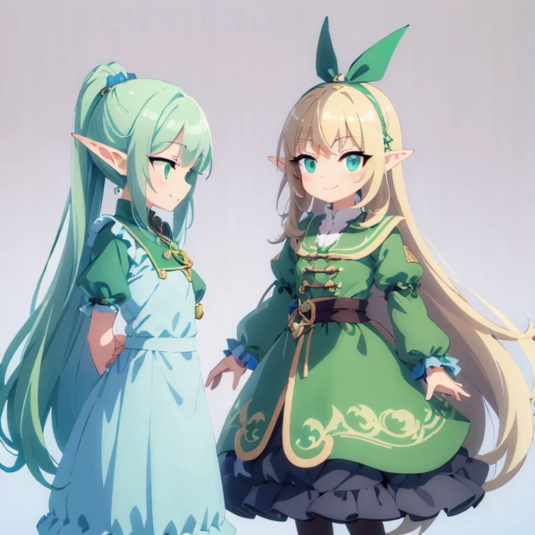 gray flying dragon,Standing next to me is an elf girl,Green clothes,blond,smile,Ruffle your hair,side view