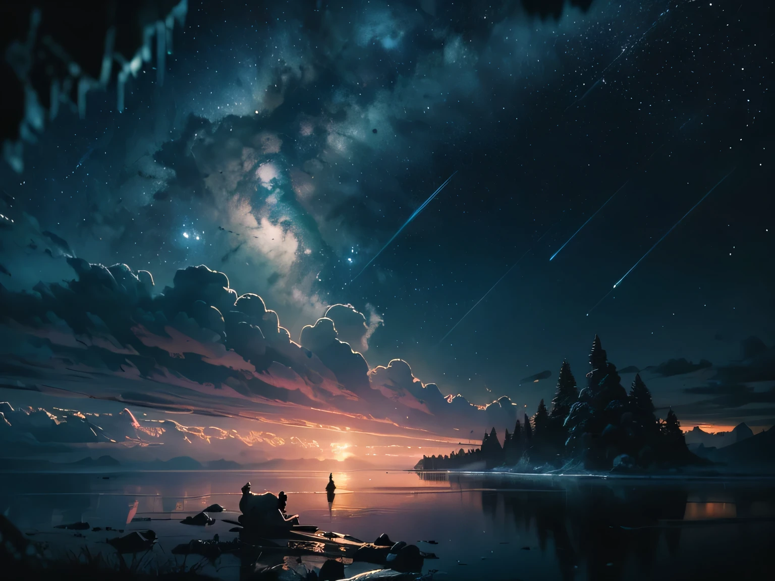 (best quality,4k,highres),(realistic,photorealistic:1.37),dramatic lighting,detailed scenery,captivating emotions,star-filled sky,elegant silhouette, ethereal beauty,frozen tears,shimmering reflections,fading colors,whispering breeze,melancholic atmosphere,serene moment,unforgettable beauty