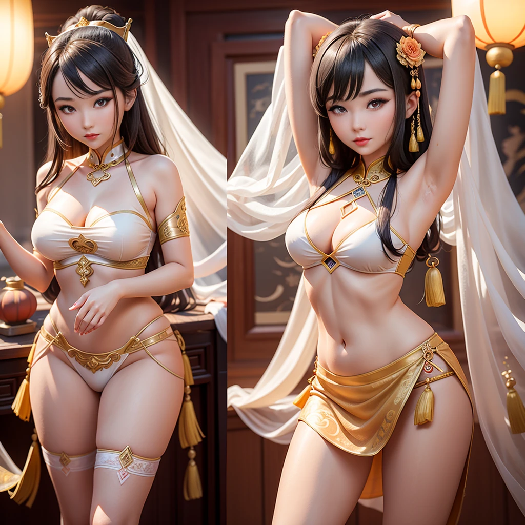 Chinese style,national current,Dunhuang style,a beautiful lady,Transparent tulle Dunhuang clothing,Pictures of flying ladies in Dunhuang,Dunhuang School,belly dance,Bare crotch,Upper mons pubis and thick hair,thigh