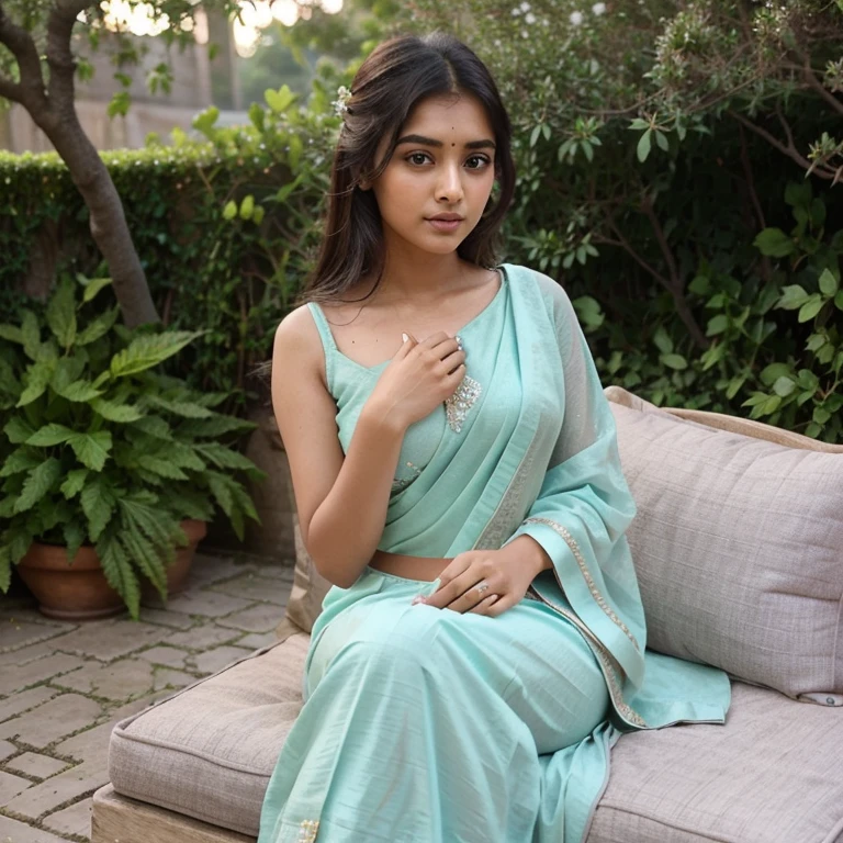 lovely cute young attractive indian girl, brown eyes, gorgeous actress, 23 years old, cute, an Instagram model, Indian, wearing Ethereal Elegance Ensemble,Mint Green and Lavender:

Description: Refreshing and serene, mint green and lavender evoke a sense of tranquility.
Use: Spring or garden weddings, tea parties, or casual events.