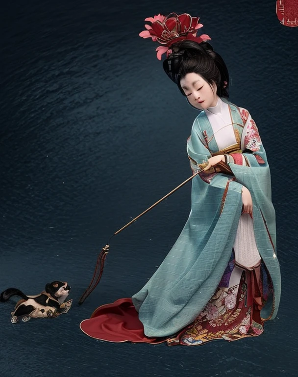 arafed woman in a kimono dress with a cat, ancient china art style, ancient chinese goddess, inspired by Yun-Fei Ji, ancient chinese beauties, chinese art, by Ma Yuanyu, by Zhu Da, traditional chinese art, by Gu Kaizhi, song dynasty, by Kim Du-ryang, traditional chinese painting, by Tang Di